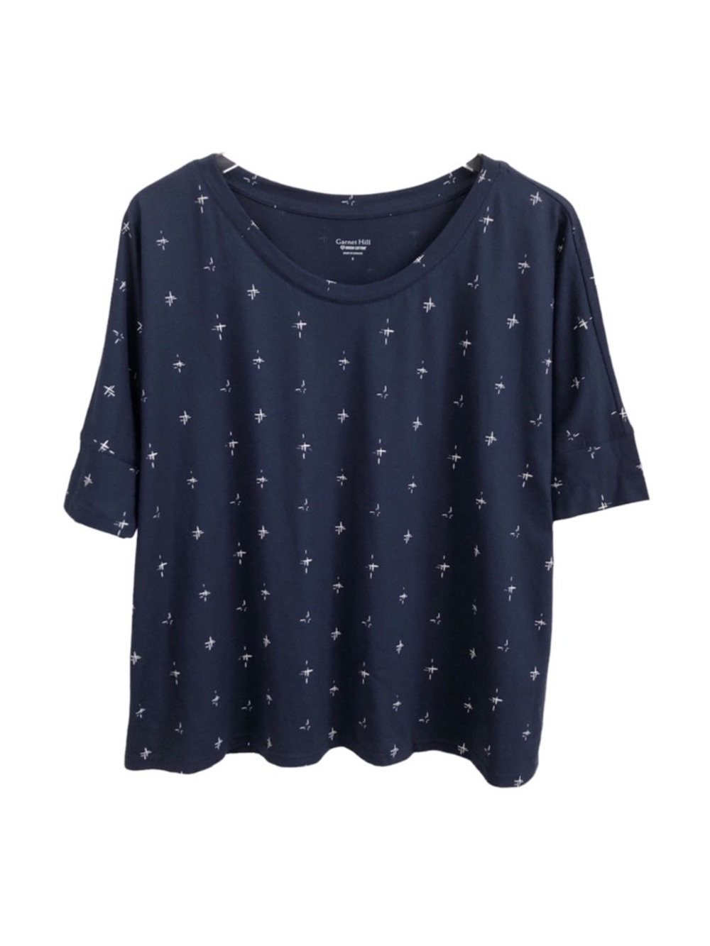 Garnet Hill | NWT Organic Cotton Short Sleeve Boxy Fit Tee Small Navy Blue